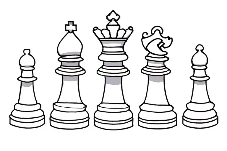 chess pieces king queen and three pawns tattoo design idea