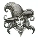 evil stoned jester female steampunk tattoo design idea