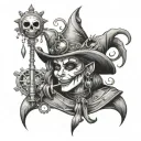 evil stoned jester female steampunk tattoo design idea