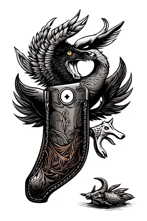 western leather tool surrounded by wildlife tattoo design idea