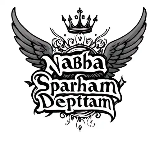 "Nabha Sparsham Deeptam" with wings and a crown tattoo design idea