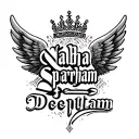 "Nabha Sparsham Deeptam" with wings and a crown tattoo design idea