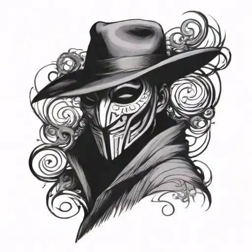 the man in the mask from the strangers with black background  tattoo design idea