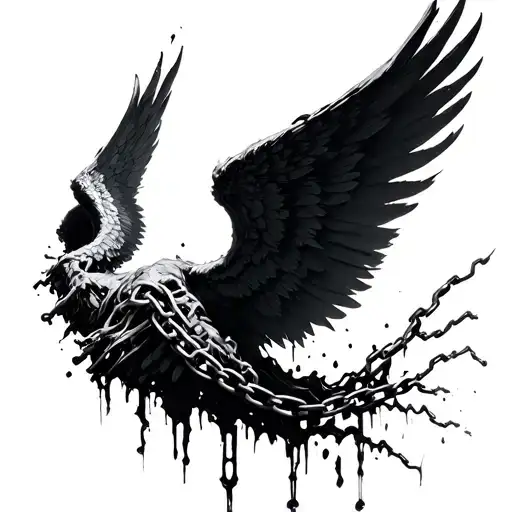realistic and morbid chained wings ripping out of shoulders tattoo design idea