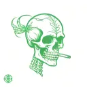 Skeleton Upper Body one hand thumbs up cigarette in mouth and German green Barett on head  tattoo design idea