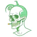 Skeleton Upper Body one hand thumbs up cigarette in mouth and German green Barett on head  tattoo design idea