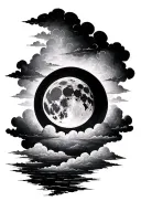 Full moon with clouds tattoo design idea