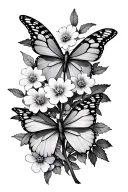Forget Me Not flowers intertwined representing the client's suicide attempt survival with detailed butterflies tattoo design idea