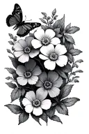 Forget Me Not flowers intertwined representing the client's suicide attempt survival with detailed butterflies tattoo design idea