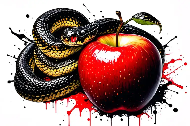 snake wrapped around neck and apple  tattoo design idea