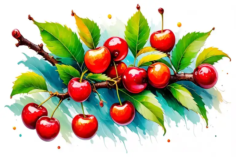 cherry fruit tree branch tattoo design idea