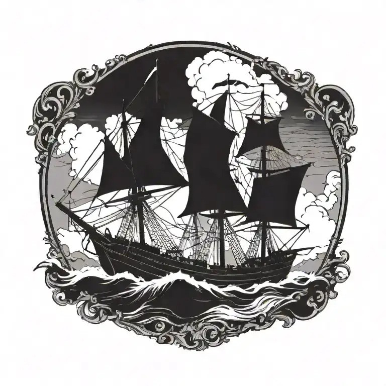boat 18th century tattoo design idea