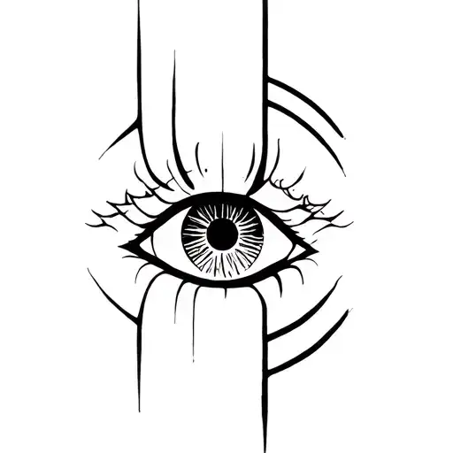 neotribal tattoo minimalistic few long lines horror eye tattoo design idea