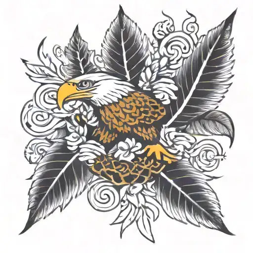 leafs around eagle and snake coiled tattoo design idea