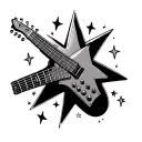 A bass guitar with a star in the middle, surrounded by small stars. tattoo design idea