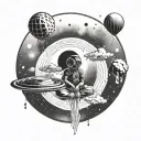 A surrealistic scene of a mind floating in space, with subtle drug references incorporated in the design tattoo design idea