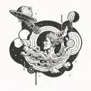 A surrealistic scene of a mind floating in space, with subtle drug references incorporated in the design tattoo design idea