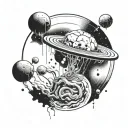 A surrealistic scene of a mind floating in space, with subtle drug references incorporated in the design tattoo design idea