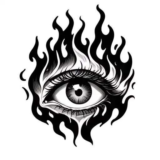 eye surrounded by fire with minimal shading 4x4 tattoo design idea