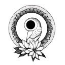 solar eclipse with lotus flower and barn owl without shading  tattoo design idea