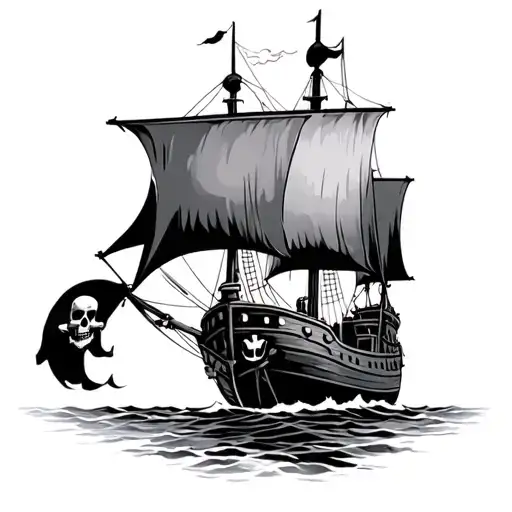 pirate ship with skull tattoo design idea