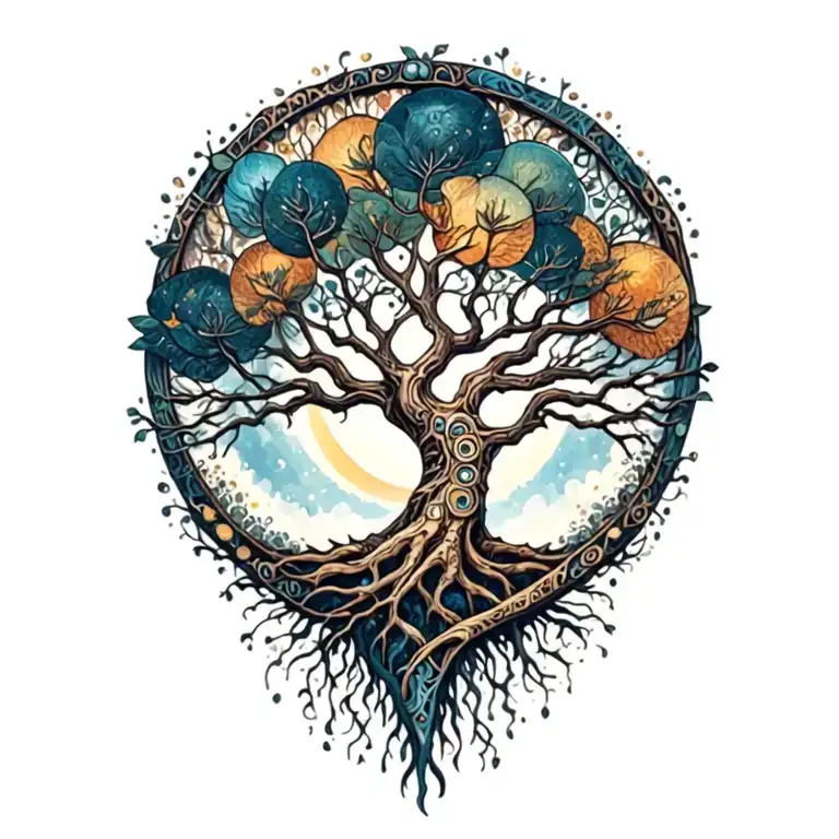 tree of life with day and night motifs tattoo design idea