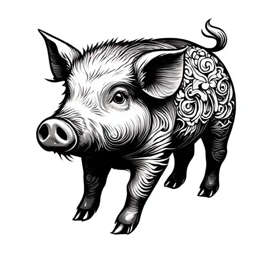 asian style pig zodiac black and white tattoo tattoo design idea