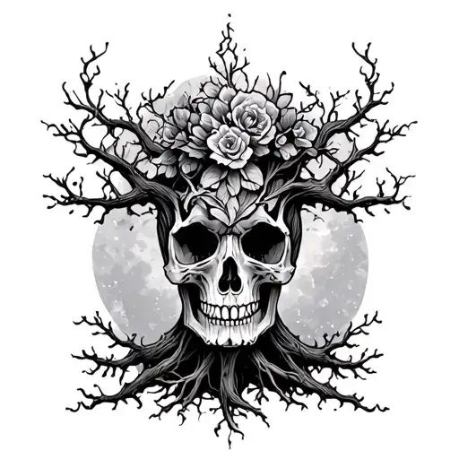 Irish tree of life skull tattoo design idea