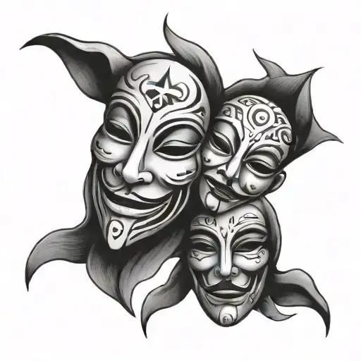 happy sad mask tattoo design idea