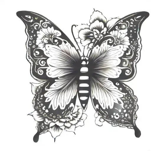 mandala, flower, butterfly tattoo design idea