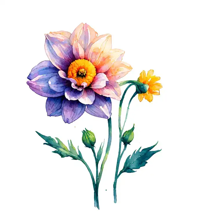 daffodil marigold chrysanthemum tattoo design idea
