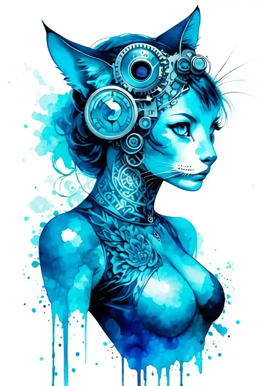steampunk catwoman silhouette intertwined with artistic tattoo design idea