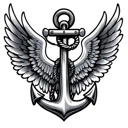 anchor and wings spread wide tattoo design idea