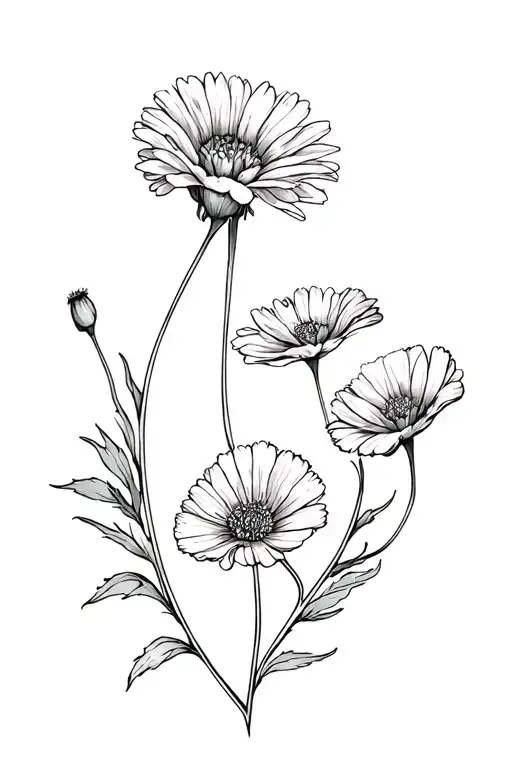 two asters and one poppy tattoo design idea