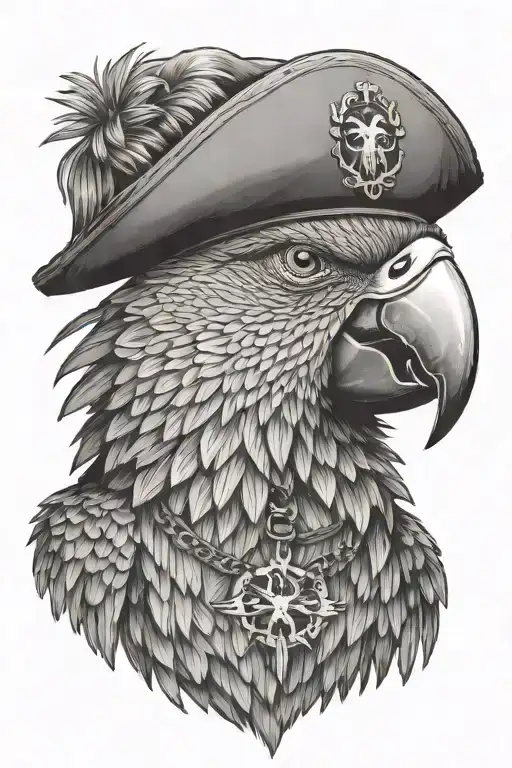 parrot with pirate hat and eye patch  tattoo design idea
