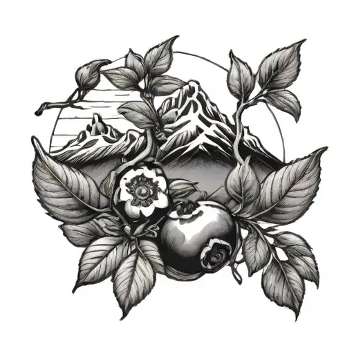 blueberry bush and mountain range tattoo design idea