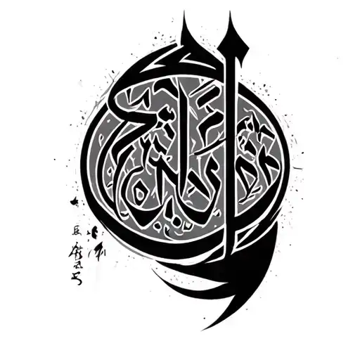Arabic calligraphy Shia warrior sleeve tattoo design idea