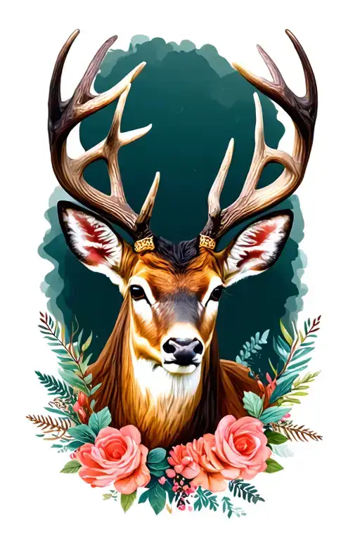white tail deer head 4 point antlers with feminine accents tattoo design idea