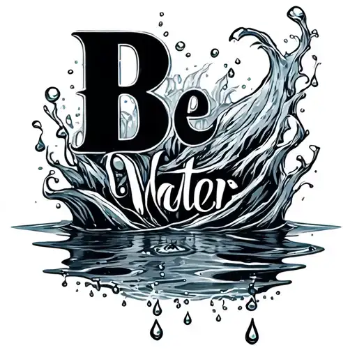 "be water" with droplets on the bottom tattoo design idea