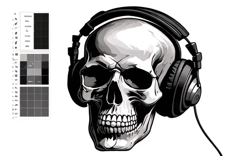 skull wearing headphones tattoo design idea