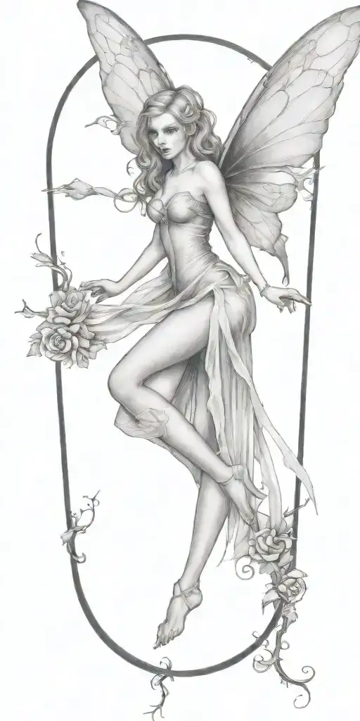 gothic fairy flying tattoo design idea