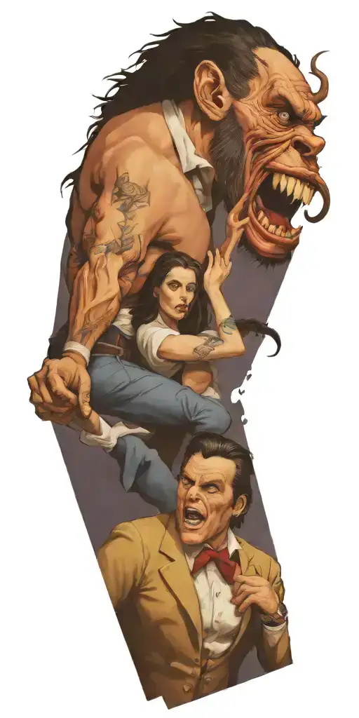 Jekyll and Hyde fighting each other tattoo design idea