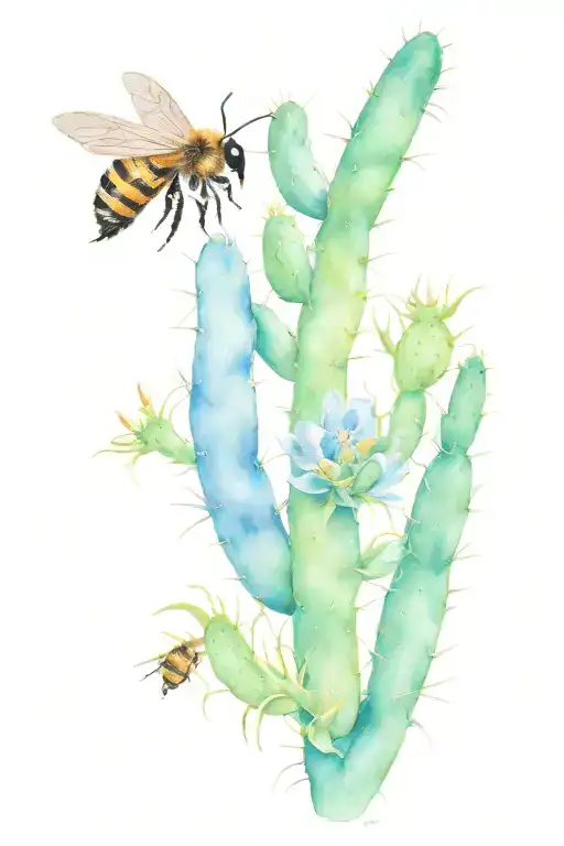 bluebonnets, bees, cactus tattoo design idea