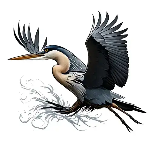 Flying Heron tattoo design idea