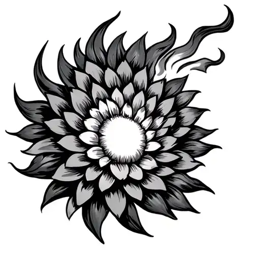 fiery sun chrysanthemum flames tattoo design idea