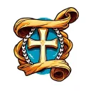 scroll with Jesus cross necklace wrapped around it tattoo design idea