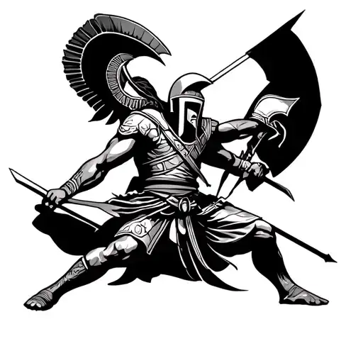 spartan warrior battling tattoo design idea