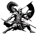 spartan warrior battling tattoo design idea