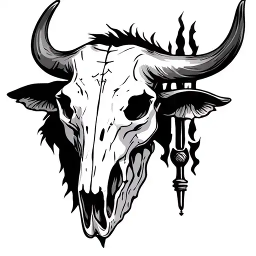 Highland Scottish Bull Skull tattoo design idea