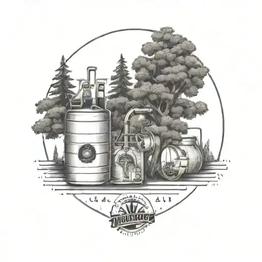 brewery with a tree growing tattoo design idea